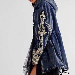 Free People Embellished Military Parka in Black